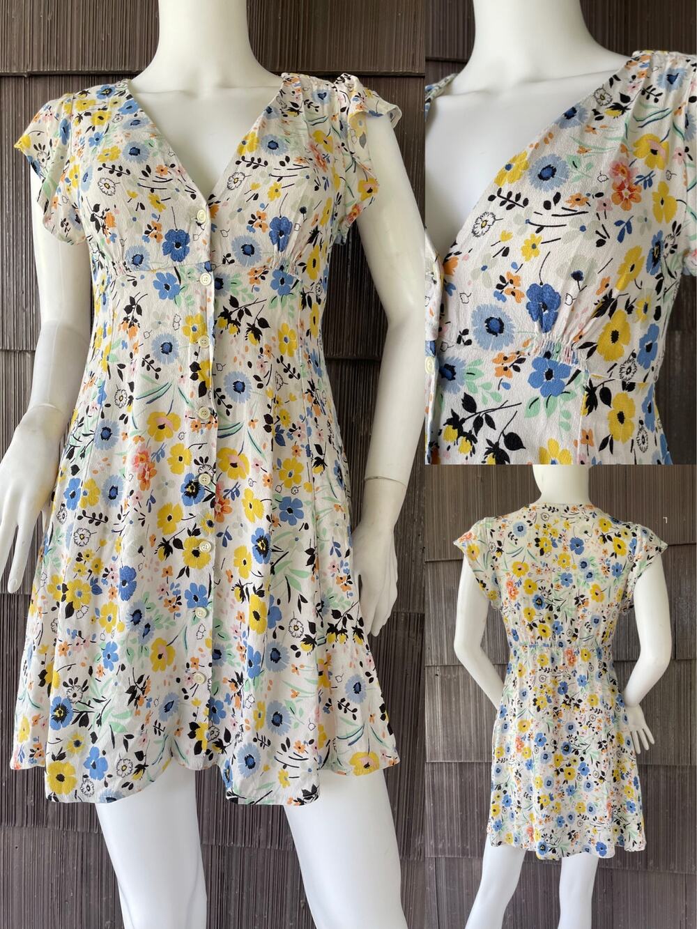 🔥Zara basic Coquette Cottagecore Multicolor floral deep V button Mini dress